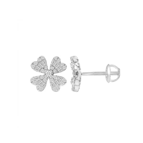 LADIES HOOPS EARRING 0.33CT ROUND/BAGUETTE DIAMOND 14K WHITE GOLD LADIES HOOPS EARRING 0.33CT ROUND/BAGUETTE DIAMOND 14K WHITE GOLD