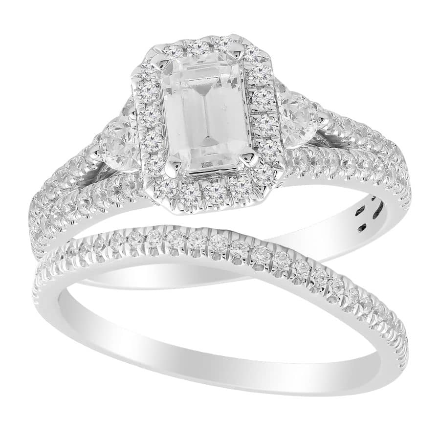 LADIES BRIDAL SET 1.25CT ROUND DIAMOND 14K WHITE GOLD (CENTER STONE 0.50CT EMERALD DIAMOND) LADIES BRIDAL SET 1.25CT ROUND DIAMOND 14K WHITE GOLD (CENTER STONE 0.50CT EMERALD DIAMOND)
