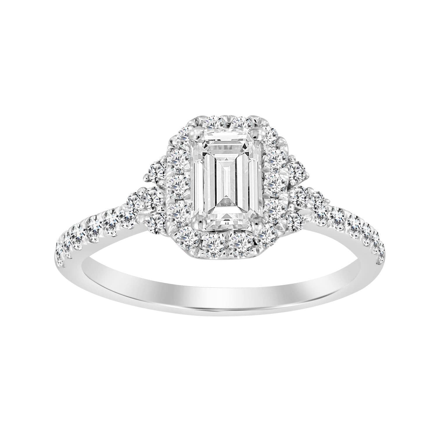 LADIES RING 1 1/4 CT ROUND/EMERALD DIAMOND 14K WHITE GOLD (CENTER3/4